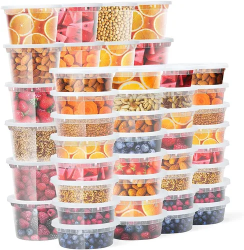 Miniatura 8 de Glotoch - Juego de 48 recipientes de plástico para almacenamiento de alimentos y bebidas de 8 onzas, 16 onzas y 32 onzas con tapas, aptos