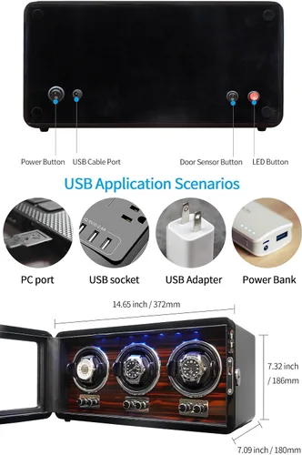 Miniatura 5 de Oryx Watch Winders for 36 Automatic Watches Wooden Rotating Watch Box 15 Rotation Modes Setting Display Case with LED Light, AC or USB Powered Super