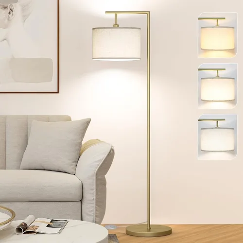 Lámpara de pie para sala de estar con 3 temperaturas de color, lámpara de pie con pantalla ajustable de lino beige, lámparas altas para dormitorio,