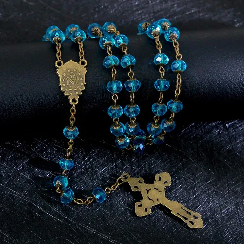 Miniatura 37 de KOMI Rosario de cuentas católicas para mujer, collar de cuentas de rosario con cruz de crucifijo, perlas de cristal, rosario, rosarios, católicos