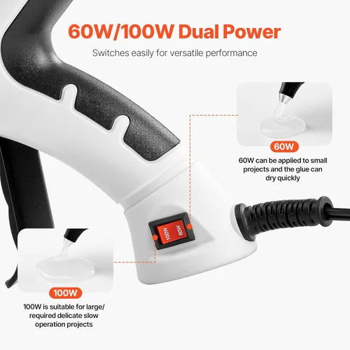Miniatura 2 de VEVOR Pistola de pegamento caliente, 60/100 W de doble potencia, mini pistola de pegamento caliente con 20 barras de pegamento premium y bolsa