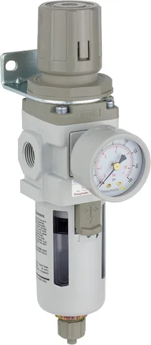 PneumaticPlus SAW300-N03BG Filtro Regulador de Aire Comprimido Combo Piggyback 3/8" NPT - Tazón de Polímero, Drenaje Manual, Soporte, Manómetro