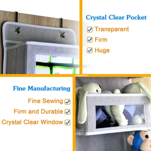 Miniatura 4 de Paquete de 2 estantes colgantes de 5 estantes para colgar sobre la puerta, bolsa de almacenamiento de montaje en pared (gris sésamo, paquete de 2)