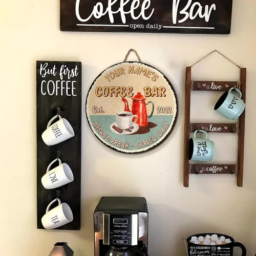 Miniatura 5 de Artsy Woodsy Letrero personalizado de madera para barra de café (no tallada o neón), placa de pared para decoración de cocina, regalos 11