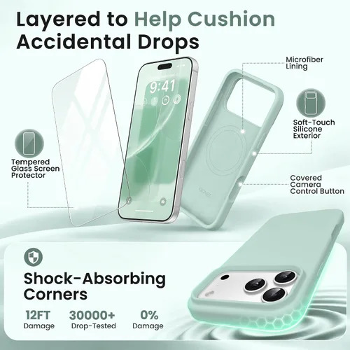 Miniatura 142 de GONEZ Funda de silicona para iPhone 15 Pro Max, compatible con Magsafe, protector de cámara + protector de pantalla, forro de microfibra suave