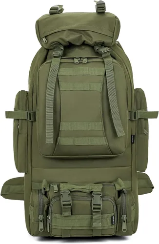 Miniatura 6 de Mochila de senderismo para acampar de 100L, mochila táctica militar Molle, mochila de senderismo ligera impermeable, Verde militar, Grande