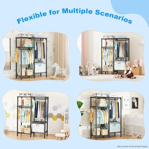 Miniatura 7 de Ulif F1 - Perchero para niños, bebés, estudiantes y habitación de los niños, 4 niveles independientes y portátiles de alta resistencia, armarios