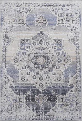 Miniatura 3 de NAAR PAYAS Collection - Alfombra de área de 6 x 9 pies, diseño de medallón crema y azul, no se desprende, resistente a las manchas, para sala