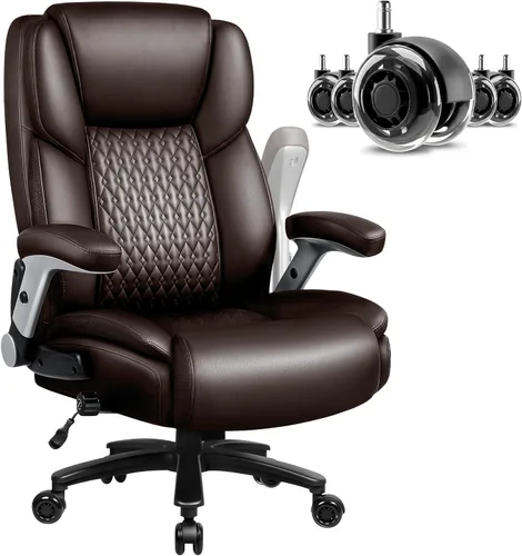 Miniatura 8 de Silla de oficina grande y alta, 600 libras, silla de oficina resistente para personas pesadas, silla de cuero de oficina ejecutiva con reposabrazos