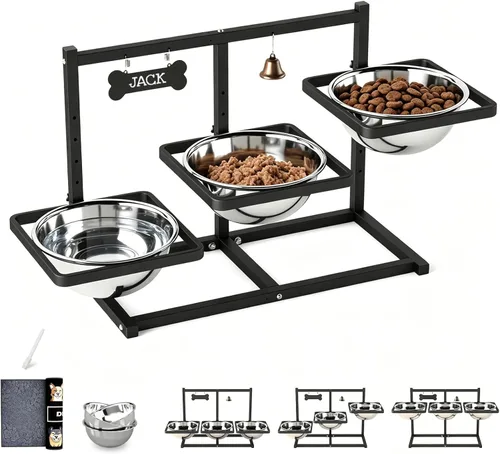 Miniatura 9 de SHAINFUN Soporte elevado para cuenco de perro rosa con dos cuencos de comida de acero inoxidable de 1700ml, comedero de alimentación lenta y Rosa
