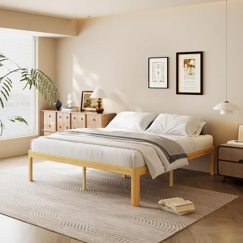 Miniatura 19 de Cama de plataforma de madera individual XL de 12 pulgadas, marco de cama de madera de mediados de siglo, tamaño individual XL, no necesita somier