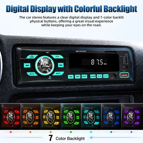Miniatura 7 de Radio de coche Bluetooth Single DIN Audio estéreo para automóvil, audio para automóvil con Bluetooth dual y control de aplicaciones, compatible