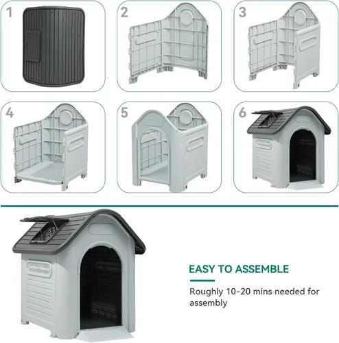 Miniatura 5 de YITAHOME Casa para perros de plástico para exteriores, resistente al agua, con tragaluz ajustable y base elevada para perros pequeños, medianos