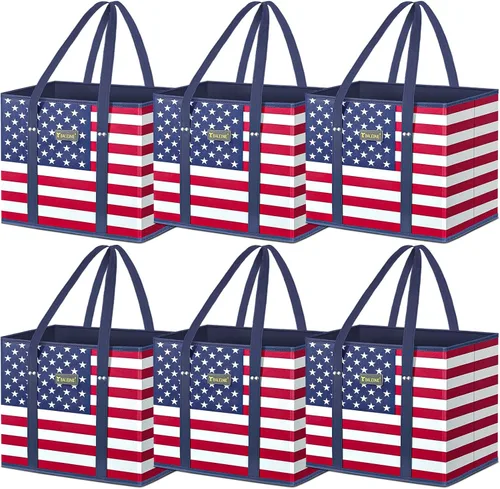 Miniatura 16 de BALEINE Paquete de 3 bolsas de comestibles reutilizables, bolsas de compras plegables para comestibles con parte inferior reforzada y asas (negro)