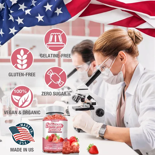 Miniatura 6 de Gomitas de colágeno con vitamina C, zinc y biotina, suplemento de belleza con sabor a fresa, suplemento de péptidos de colágeno hidrolizados