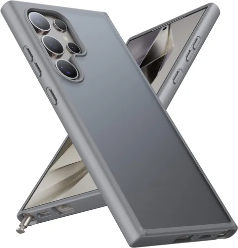 Funda diseñada a prueba de golpes para Samsung Galaxy S24 Ultra, protección contra caídas de grado militar de 12 pies, parte trasera dura mate Gris