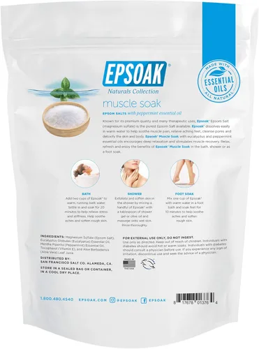 Miniatura 2 de Epsoak Muscle Soak - Bolsa de sal de Epsom resellable con aroma a menta de 2 libras, fabricada en los Estados Unidos, certificado libre de crueldad