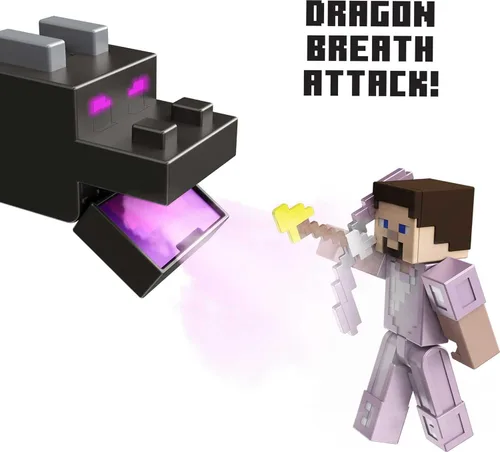 Miniatura 5 de Mattel Minecraft Ultimate Ender Dragon - Figura de dragón de 20 pulgadas, criatura que respira la niebla, más figura de Steve con cambio