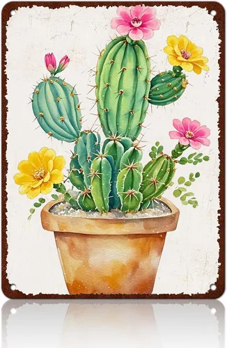 Miniatura 17 de Cartel de metal con diseño de cactus No Pricks Allowed de 8 x 12 pulgadas para decoración de pared