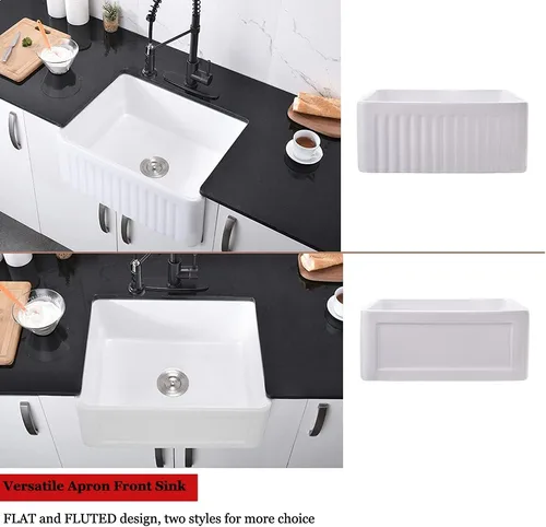 Miniatura 8 de Fregadero pequeño de 24 pulgadas, color blanco, de arcilla refractaria, de 24 x 18 pulgadas, delantal frontal de porcelana de cerámica, fregadero