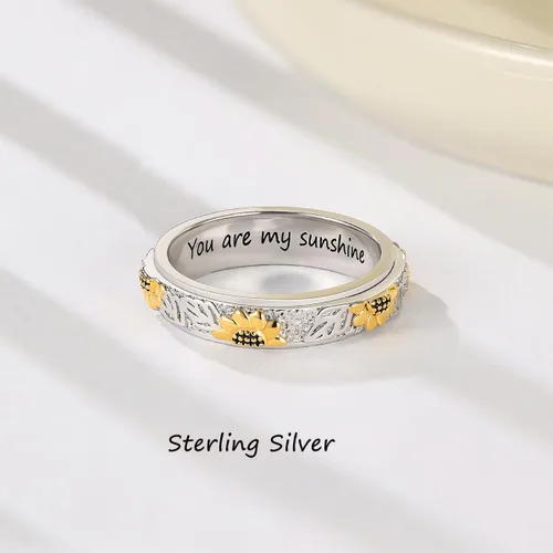 Miniatura 2 de LYTTMAB Anillo giratorio de flores para mujer, anillo de ansiedad de plata esterlina S925