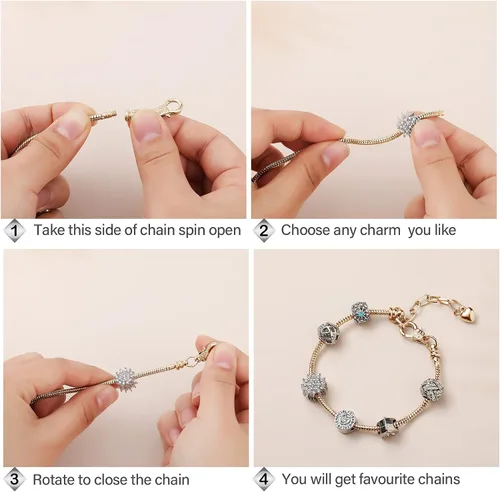 Miniatura 3 de Hicarer - 20 pulseras de serpiente ajustables para hacer joyas, cadenas de acero inoxidable doradas y plateadas con extensor de corazón