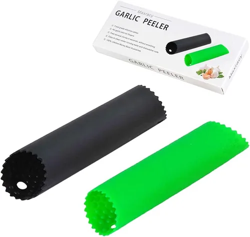 Miniatura 7 de Juego de 2 peladores de ajo de silicona, tubo de rodillo fácil, útil herramienta de cocina sin olor (color negro, transparente)