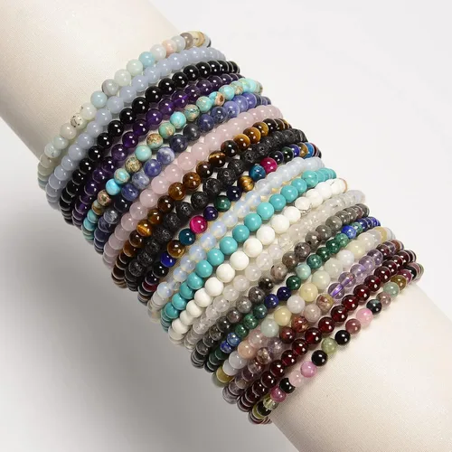 Miniatura 2 de JM Design Pulsera de cuentas redondas lisas de amazonita pequeña, tamaño 0.157 in, 7.5 pulgadas de longitud