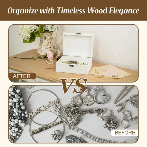 Miniatura 6 de Pequeña caja decorativa con tapa con bisagras, caja de almacenamiento de recuerdos hecha a mano de madera, caja de joyería con estampado floral