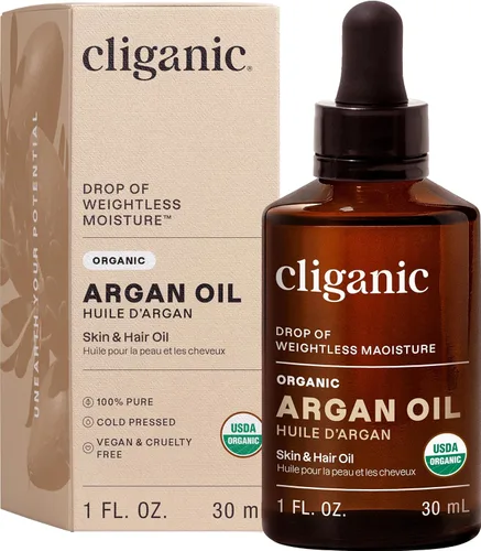Cliganic Aceite de argán orgánico, 100% puro (1 onza), para cabello, cara y piel | Aceite portador prensado en frío