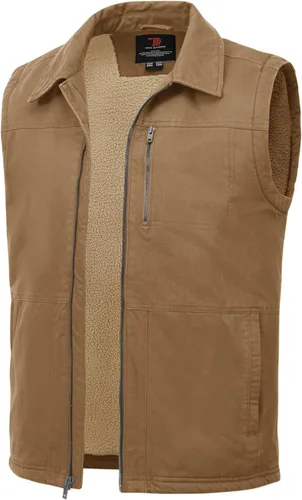 Miniatura 12 de TBMPOY Chaleco de invierno para hombre, casual, forro polar sherpa, con cremallera completa, ligero, chaleco exterior cálido de algodón para viajes