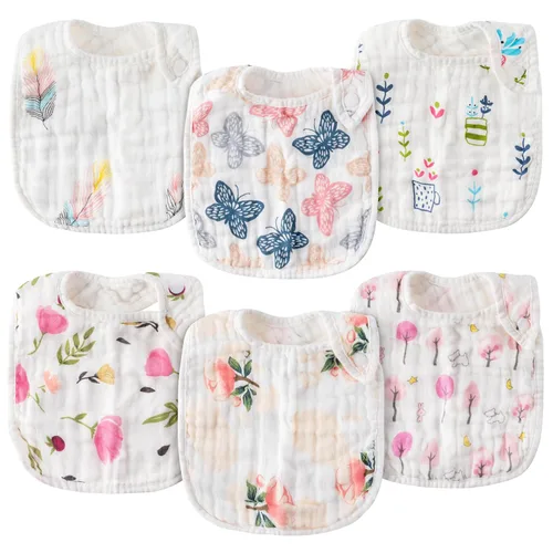 Miniatura 10 de Zainpe 6 piezas de baberos de algodón de muselina con broches para bebé con patrón de conejo, oso, oveja, pañuelos para babero suaves, absorbentes