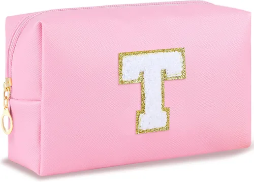 Miniatura 117 de URSKYTOUS Regalos para niñas, bolsa de maquillaje con inicial, bolsa de cosméticos personalizada con cremallera, bonita bolsa de aseo de viaje, Azul
