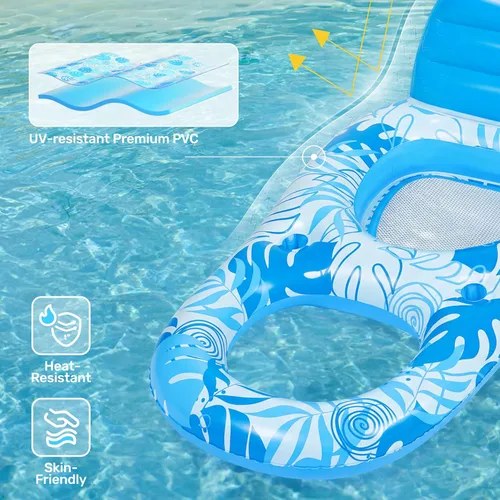 Miniatura 3 de Sloosh Flotadores inflables para piscina, tumbona para adultos, flotador de piscina flotante, silla reclinable flotante con portavasos y reposapiés