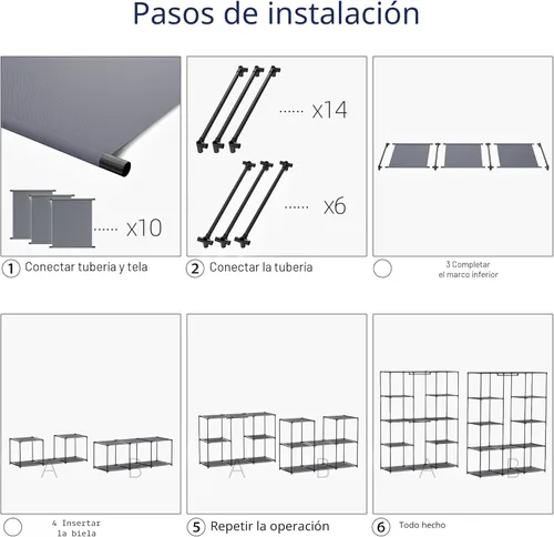 Miniatura 7 de Armario portátil, armario con 10 estantes de almacenamiento y 2 varillas para colgar, cubierta de tela no tejida, 52.4 x 18.1 x 66.6 pulgadas