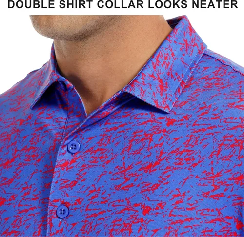Miniatura 16 de DEOLAX Camisa de golf para hombre, con estampado de moda, atlética, de manga corta, clásica, casual, ajuste seco, suave, para hombres