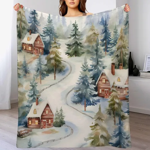 Miniatura 4 de Manta de invierno de acuarela de Navidad en el bosque, manta cálida y acogedora para sofá, cama para adultos, 30 x 40 pulgadas, manta de microfibra