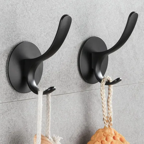 Miniatura 2 de Paquete de 2 ganchos adhesivos para toallas, color negro mate 304, ganchos para toallas de mano de acero inoxidable para baño, cocina, montaje