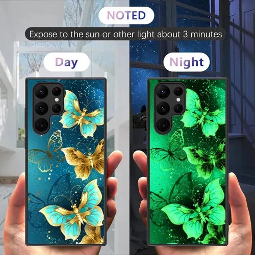 Miniatura 2 de GUAGUA Funda protectora para Samsung Galaxy S22 Ultra que brilla en la oscuridad, Samsung S22 Ultra, bonita mariposa azul noctilucente, luminosa, a