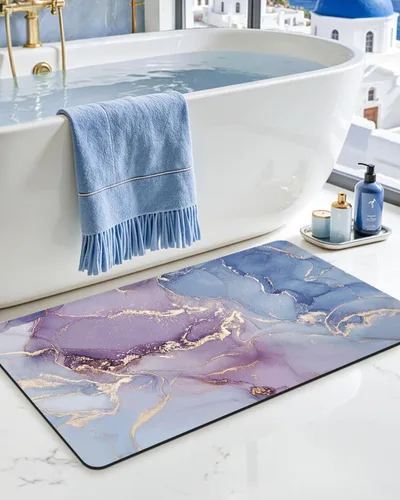 Miniatura 16 de DEXI Alfombra de baño ultra fina, de 16 x 24 pulgadas, antideslizante, para suelo de ducha, absorbente, de secado rápido, de mármol, perfil bajo