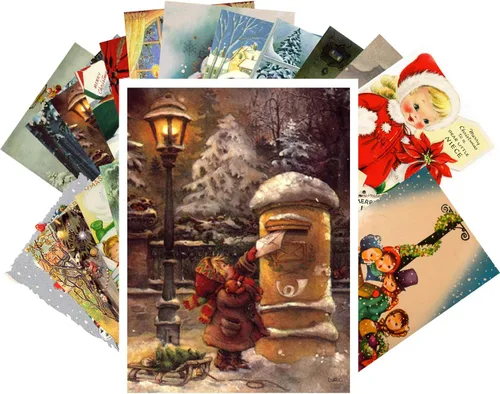 Miniatura 4 de PIXILUV Tarjetas de felicitación de Navidad vintage 24pcs Encantadora Navidad Niños Reimpresión antigua Postal Set