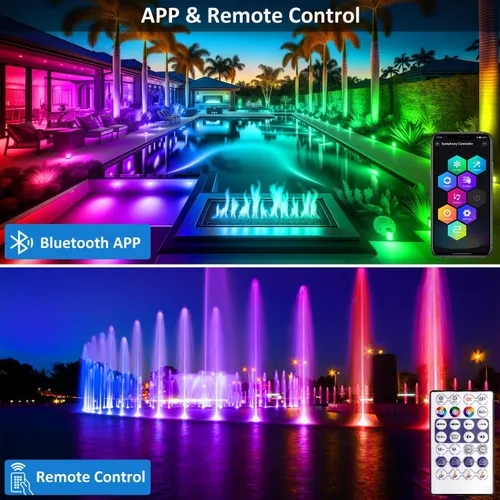 Miniatura 3 de T-SUN Luces de estanque de colores con aplicación y control remoto – Luces LED brillantes sumergibles bajo el agua, IP68 impermeable foco de paisaje
