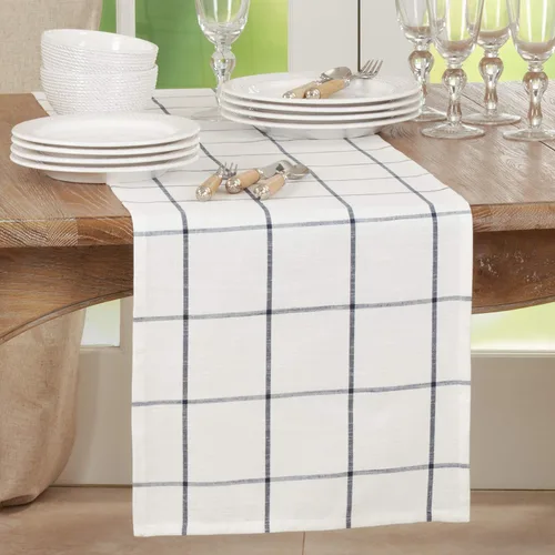 Miniatura 2 de SARO LIFESTYLE Hester Collection Camino de mesa simple a cuadros, 16 x 72 pulgadas, color blanco