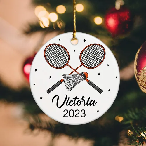 Miniatura 6 de Adorno de Navidad de bádminton 2024, adorno personalizado de jugador de bádminton con nombre y año, regalo personalizado de recuerdo de cerámica
