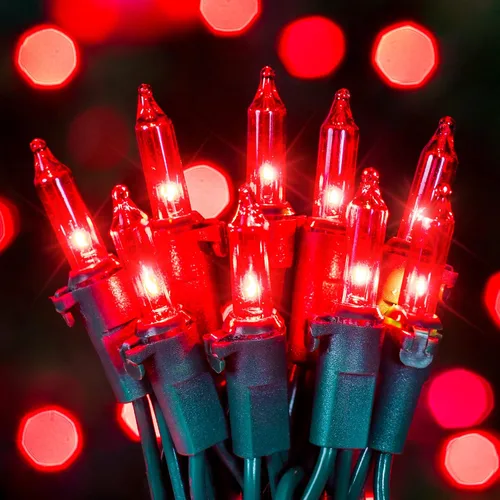 Miniatura 8 de Hopolon Mini Luces en Cadena Rojas de Navidad 2 Juegos de 50 Unidades 13 Pies Bombillas Incandescentes Mini Luces en Cadena Impermeables para Rojo