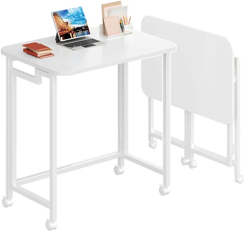Miniatura 16 de 4NM Escritorio de computadora rodante móvil pequeño de 23.6", mesa carrito plegable para laptop con ruedas, escritorio de oficina portátil para Todo