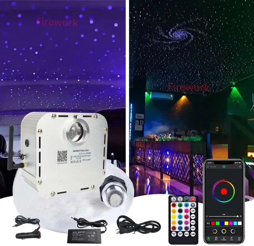 Kit de luces de techo parpadeantes de 32 W, 550 luces de fibra óptica de 0.03 pulgadas, 13.1 pies/13.1 ft, luz de techo con sensor de sonido RGBW,