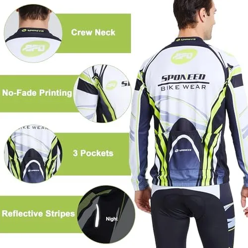 Miniatura 5 de sponeed Ropa de ciclismo para hombre, manga larga, para bicicleta de montaña, camiseta de bicicleta de carretera, pantalones acolchados, trajes