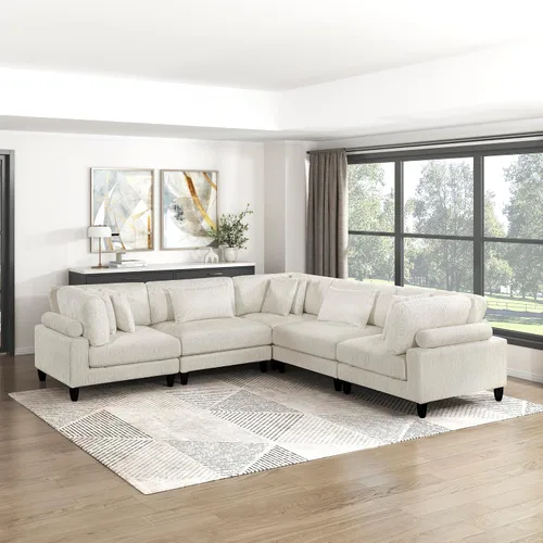 Miniatura 32 de Lexicon Sofá modular de 120 pulgadas, sofá modular de microfibra de gran tamaño de 4 plazas en forma de L, 6 almohadas decorativas y arreglo Beige
