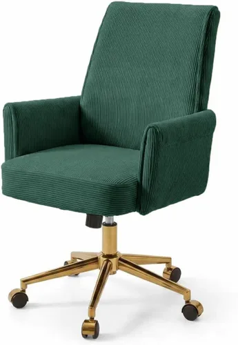 Miniatura 16 de Silla de oficina de terciopelo a rayas, silla ergonómica giratoria de 360° con respaldo alto, base dorada y ruedas, silla moderna de altura Rosa
